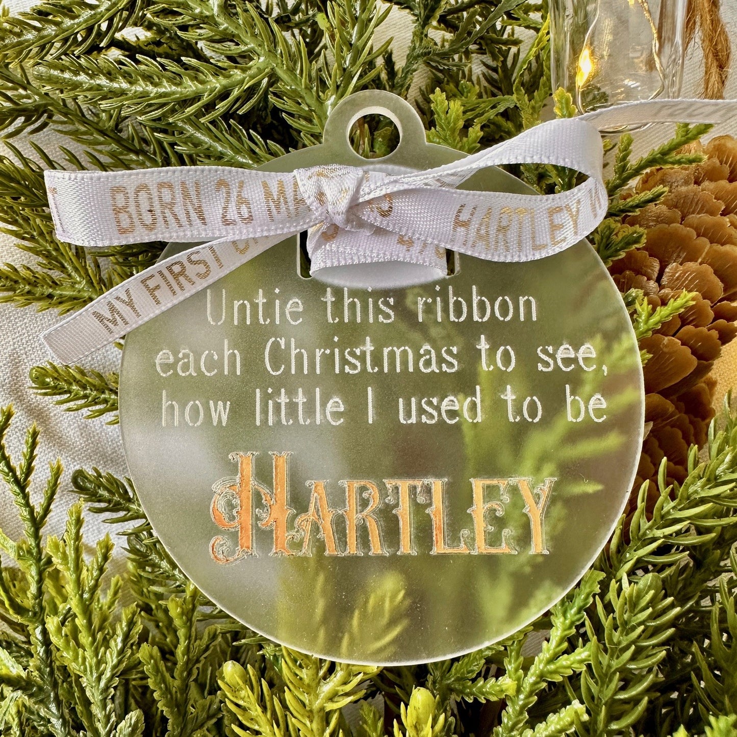 Christmas First Christmas Baby Ribbon Size Weight Age Personalised