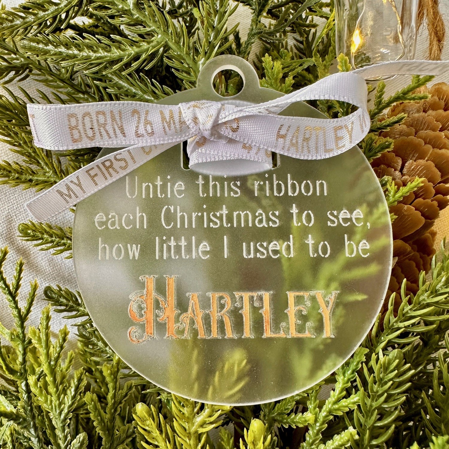 Christmas First Christmas Baby Ribbon Size Weight Age Personalised