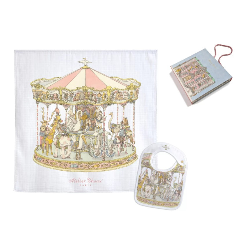 Atelier Choux Carré & Satin Bib Gift Box Set – Carousel Pink