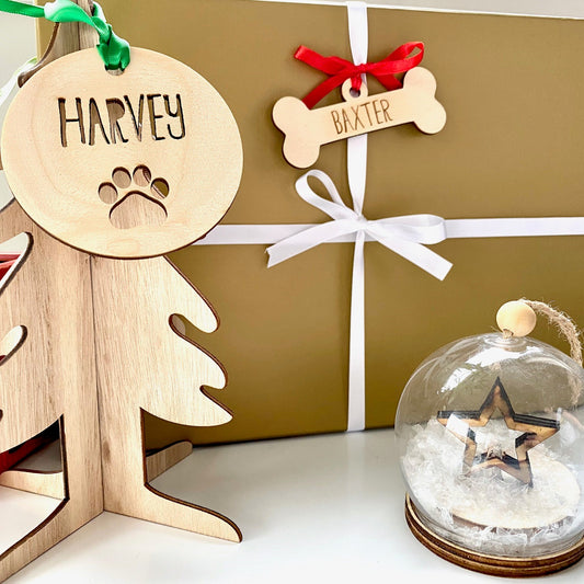 Personalised Christmas Wooden Pets Present Gift Tags Ornaments