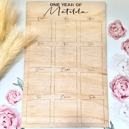 Wooden Personalised Month Photo Board One Year Personalized