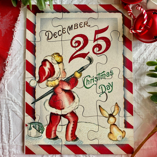 Festive Christmas Vintage Wooden Jigsaw Puzzle December 25th Christmas Day