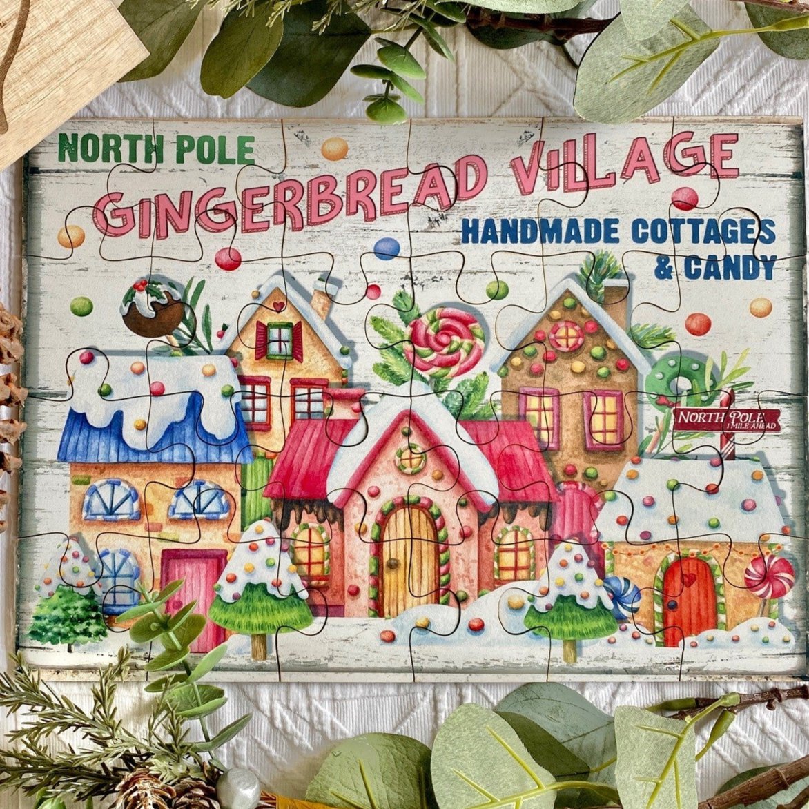 Festive Christmas Vintage Wooden Jigsaw Puzzle Gingerbread