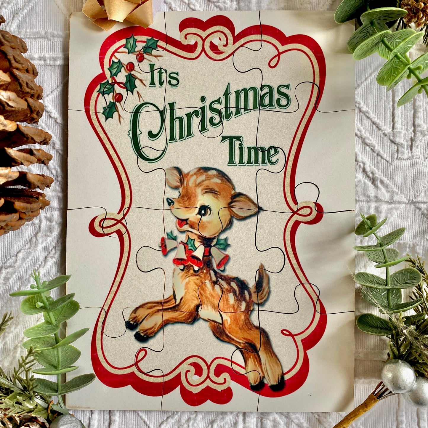 Festive Christmas Vintage Wooden Jigsaw Puzzle Christmas Time